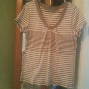 Sonoma tan and cream striped V-Neck shirt
